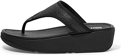 FitFlop Women's Lulu Sleek Straw Raffia Toe-Post Sandals Flip-Flop, All Black, 9