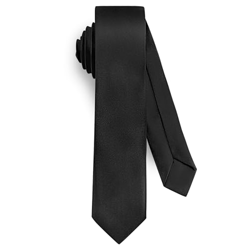 URAQT Men Ties Classic Mens Solid Satin Neck Tie Premium Pure Color Necktie with Multiple Colors Formal Neckties for Men Business Wedding Party Work Tie Black-5cm
