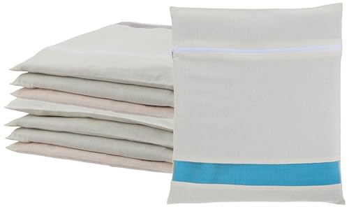 Image of Amazon Brand - Solimo Cotton Saree Bags /Covers with Zip Closure|Wardrobe Organizer with Mesh Window|Single Size (14 x 16 inches)|Pack of 8, Beige