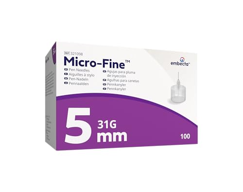 Embecta Micro-Fine Pen Attachments 31G x 5mm Pack of 100 | Ultra-Thin Wall Technology for Smooth Experience | Compatible with Most Pens | Model No: 321098 | Latex-Free & Sterile Pen Attachments