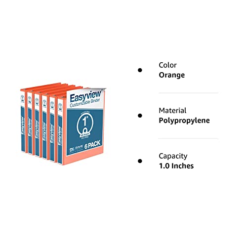 Easyview Premium 1-Inch Binders With Clear-View Covers, 3-Ring Binders For School, Office, Or Home, Colored Binder Notebooks, Pack Of 6, Round Ring, Orange #TOP7