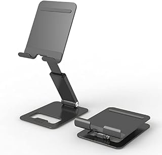 Minthouz Tablet Stand, Adjustable & Foldable Tablet Holder, Compact Aluminum Phone Stand with Anti-Slip Pads, Compatible with All 4.7 -12.9 inches Mobile Phones/E-Readers/ Tablets/ Ultrabooks - Black