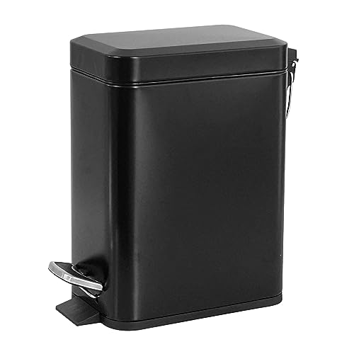 JM ·YIPENG Papelera de Baño 5L,Papelera de Cocina con Pedal Negra con Tapa de Cierre Suave,Papelera Rectangular Pequeña para Baño,Cocina,Dormitorio y Oficina