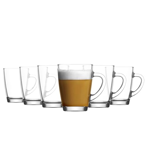 TRESV Set de 6 Tazas Transparentes de cristal agua de 300 cc para Desayuno, Taza de Vidrio,Productos de vidrio,Tazas para Café y Té, tazas de Agua, Bebida y Alcohol