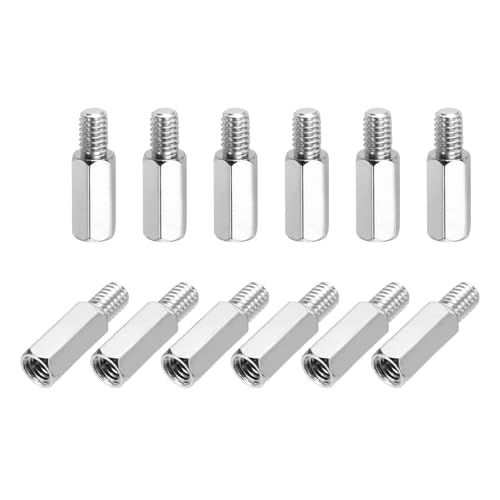 Image of sourcing map Hex Spacer Screws, M4x12mm+6mm Male to Female Thread Brass Nickel Plated Motherboard Standoffs Spacer Pillars for PCB Circuit Boards FPV Quadcopter Drone DIY, Pack of 12