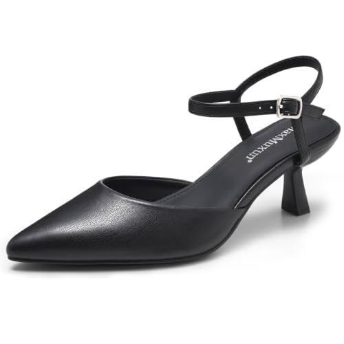 Image of MaxMuxun Kitten Heels for Women Pointed Toe Pumps Ankle Strap Kitten Heels 2.7 Inch Wedding Party Dress Shoes