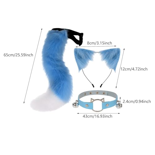 Oreilles et queue de chat cosplay bleu blanc pour costume scène - 3