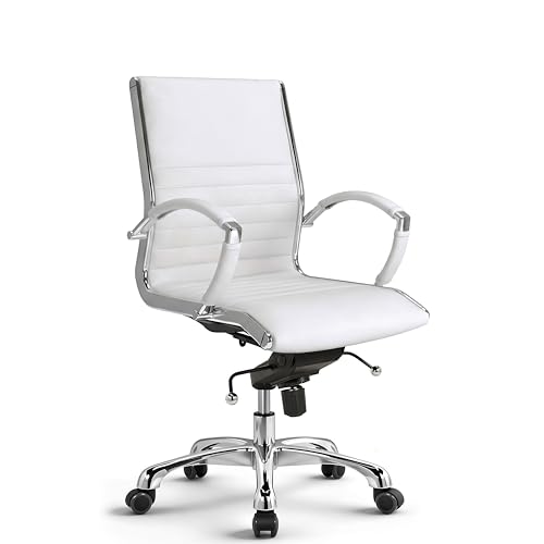 VERSEE Premium Echt-Leder Bürostuhl Montreal in Weiss - Ergonomischer Designstuhl für Büro und Home-Office - Sitzhöhe 46-54cm - Belastbar bis 150kg