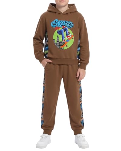 DISAUR Boys Clothes Skateboard Brown 2 Piece Outfit Set 7-8 Years