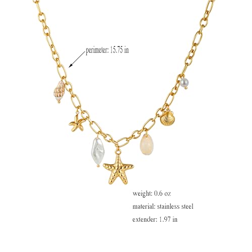 Gold Starfish Necklace for Women Charms Baroque Pearl Shell Necklace Summer Conch Beach Jewelry 7