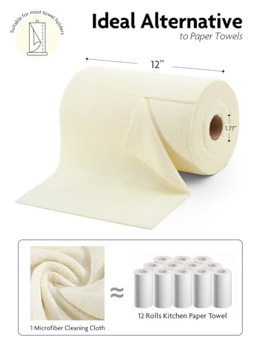 Fantasticlean Microfiber Cleaning Cloth Roll -75 Pack, Tear Away Towels, 12" x 12", Reusable Washable Rags (Beige)