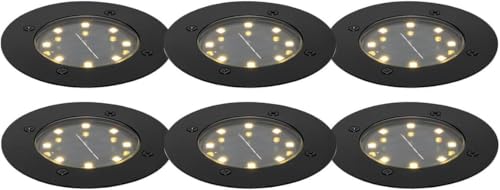 lambado 6er Set LED Solar Bodenleuchten Außen Schwarz matt | Hochwertige Bodenstrahler Wetterfest IP65 Ø12cm | Bodeneinbaustrahler mit 8 SMD LEDs Warmweiß 3000K