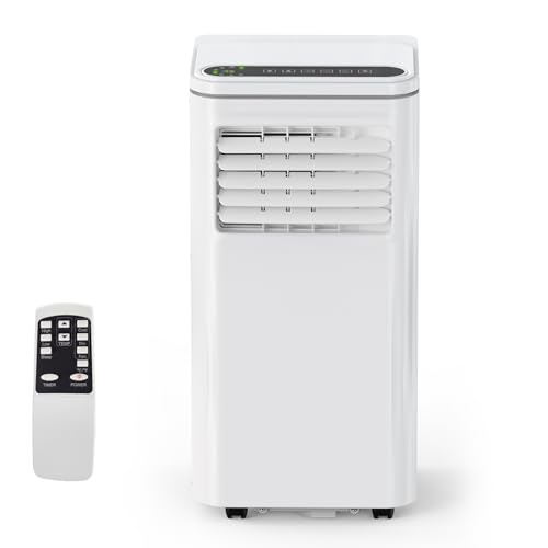 Portable Air Conditioner, 8000 BTUs 3-IN-1 Quiet AC Unit with Remote Control, Portable Air Conditioner Built-in Dehumidifier, Fan, Auto, Sleep Modes, Exhaust Hose & Window Kit, White