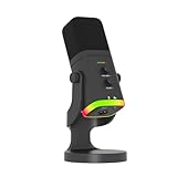 EASEMELO USB/XLR Desktop Dynamic Microphone with RGB Light, Noise Reduction & Mute Button for Podcast Recording, PC Computer Gaming Streaming Mic with RGB Light, Mute Button, Headphones Jack (Black)