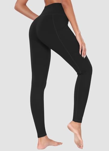 BAYGE Damen Thermo Wander Leggings Winter Hohe Taille Fleece Gefüttert Wasserdicht Blickdicht Bauchkontrolle Slim Fit Wanderhose Yogahose Radlerhose Sporthose Sweathose mit Taschen, Schwarz, L