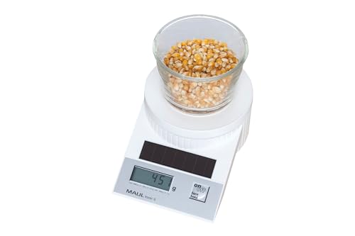 MAUL Briefwaage MAULtronic S 19,6x13x6,5 cm | Waage Solar bis 2kg belastbar | Moderne Küchenwaage mit 0,5 - 1g Teilung | Automatische Nullstellung und Abschaltautomatik | Weiß