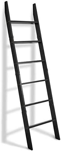 VASGOR 68″ Blanket Ladder Wooden Decorative, Wall Leaning Blanket Holder Rack (Black)