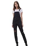 Salopette en jean déchiré noir vintage pour femme, salopette en jean vieilli des années 90