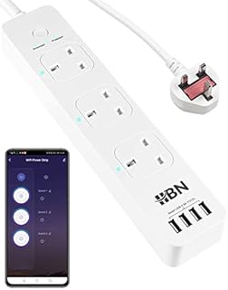 HBN Smart Wi-Fi Power Strip with 3 AC Outlets 4 USB Ports with 1.6 Meter Power Cord, APP Remote Control, Works with Alexa and Google Home (13A 3120W)