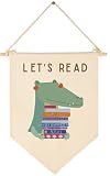 Let's Read-Cute Crocodile Wall Decor Gift for Baby Boys Girls Kids-Canvas Hanging Flag Pennant Banner Wall Decor Gift for Classroom Nursery Homeschool Baby Room Playroom Reading Room Bedroom