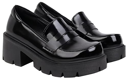 Image of Women's Platform Mary Janes Chunky Heel Ankle Strap Uniform Dress Shoes Heeled Gothic Lolita Oxfords