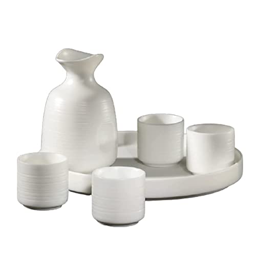 QXSJEDYCH 6-teiliges Japanisches traditionelles Keramik-Sake-Set mit Keramiktablett, traditionelles Töpfer-Set for heiße Saki-Getränke, inklusive 1 Sake-Topf, 4 Tassen und 1 Keramiktablett Becher