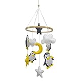 Camidy Baby Crib Mobile with Rotating Star Penguin Toys,Infant Tummy Time Kids Room Mobile Decoration for Boys and Girls