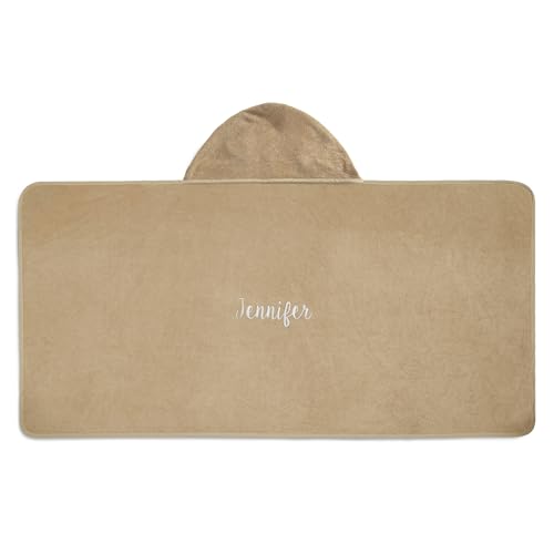 Image of Delta Children Personalized Kids Hooded Bath Towel with Pockets - Super Soft and Absorbent- Great Gift for Boys and Girls, Tan Dog