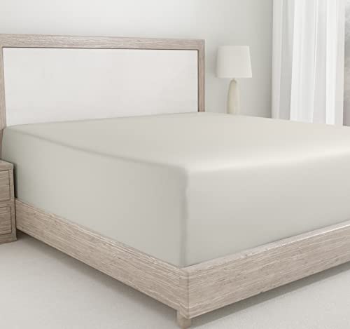 100% Long Staple Cotton Fitted Sheet King Size Bed 150x200+30cm, 400 Thread Count Soft & Cooling Sateen Fabric is like Egyptian Cotton (Ivory colour)