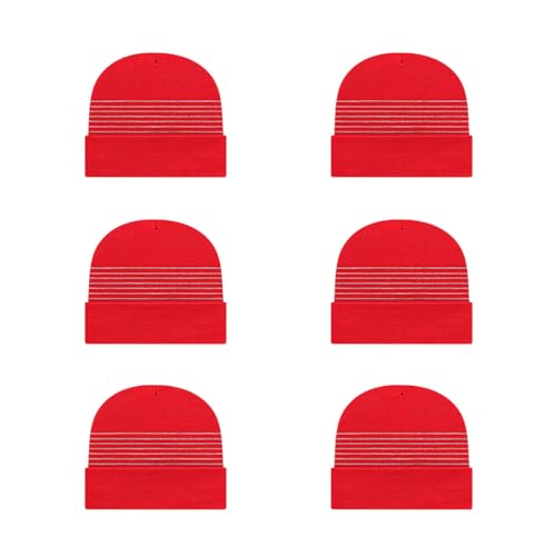Cap America RKT12 6-Pack Thin Heather Stripe Design Acrylic Blend Made in USA Winter Knit Cap with Cuff | Bulkpack Available(True Red)