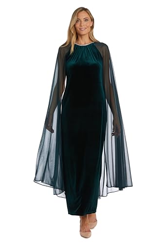 Image of R&M Richards Women's Long Velvet Dress W /Rhinestone Neck & Chiffon Cape