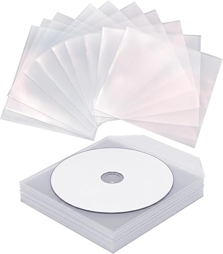 FLLAGG20 | Fundas para CD | 100 unidades, transparente, PVC | Solapa de cierre, protección contra polvo y suciedad, almacenamiento para CD, DVD y Blu-Ray | Organización segura y práctica Cd Dvd Sleeve
