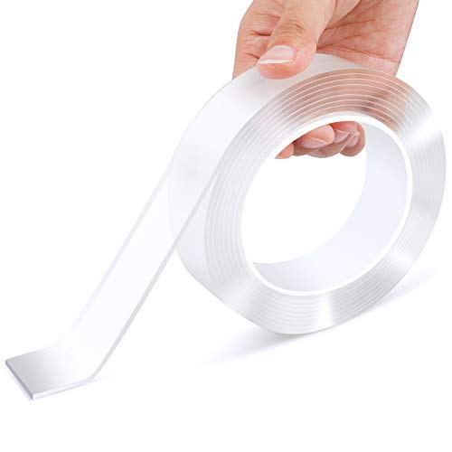 Dongpong Double Sided Tape Heavy Duty Reusable Traceless Mounting Tape Multipurpose Adhesive Tape Non-Slip Two Sided Poster Tape for Wall Carpets Photos Posters Home Office Use (9.85ft)