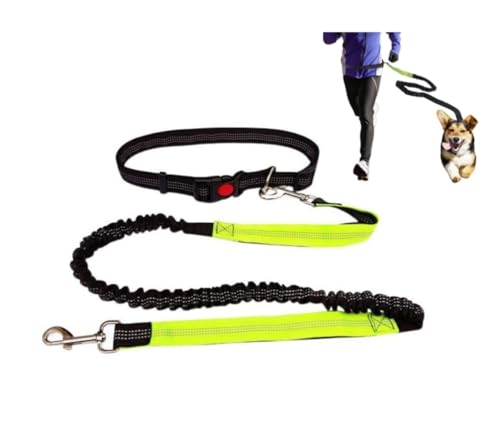 SSDHUA Hands-Free Dog Leash Professional Dog Leash with Reflective Stitching for Training Walking Hiking and Running Adjustable Belt Shock Absorption (Green + Black)