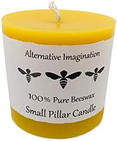 Alternative Imagination 100% Pure Beeswax Pillar Candle (Small, 3x3 Inch), 40 Hour, Hand-Poured, Made in USA