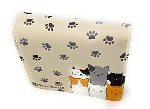 Shag Wear Kitty Cat Crowd Chic Small Animal Wallet for Women and Teen Girls Vegan Faux Leather Beige, 4.52
