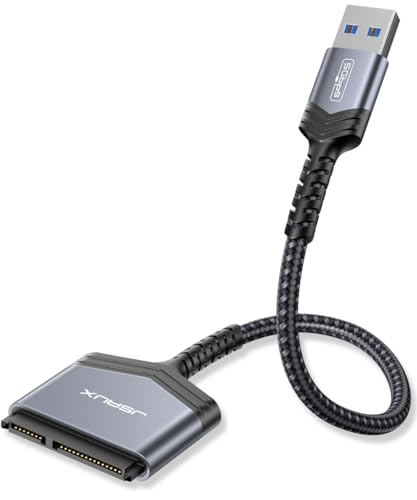 JSAUX SATA to USB A Cable, USB A 3.0 to 2.5” SATA III Hard Drive Adapter Aluminum Shell Nylon Cord External Converter for SSD/HDD Data Transfer-Grey