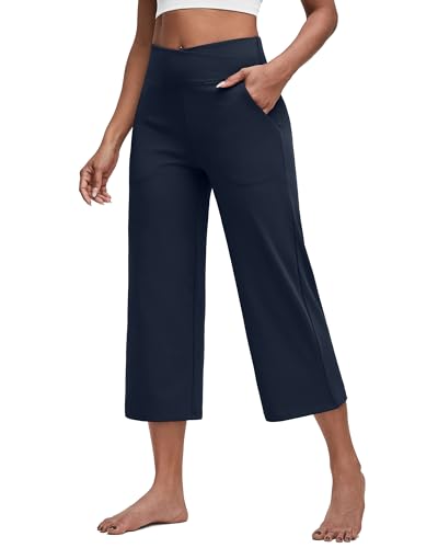 Image of G4Free Capri Pants for Women Wide Leg Yoga Dress Capris with Pockets Cross Loose Casual Work Crop Pants
