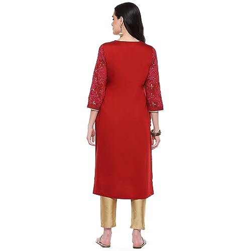 Image of Rangriti Blue Liva Straight Printed Kurta for Women