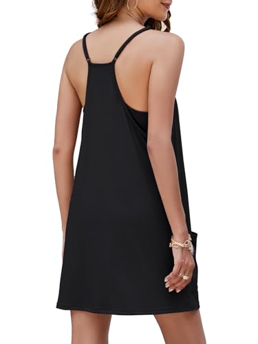 Image of Nirovien Womens Tennis Dress Workout Mini Dress with Shorts Sleeveless Spaghetti Straps Golf Athletic Dresses