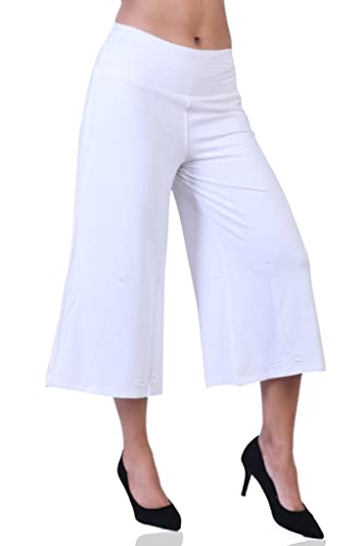 Image of Sports Women's Calf Length 3 /4 High Elastic Waistband Wide Leg Palazzo Casual Wide Leg Lounge Pants with Two Sides Pockets