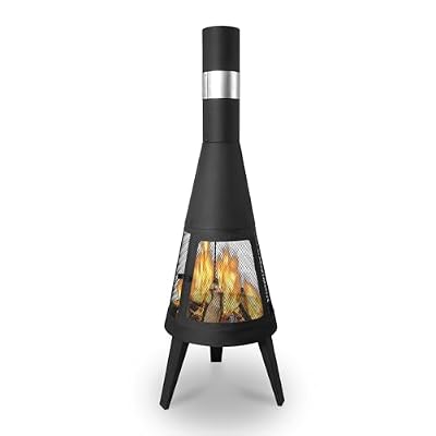 Clarfey Chiminea Outdoor Fireplace, Metal Wood Burning Fire Pit with Log Grate, Mesh Screen, Modern Fireplace for Patio, Backyard, Garden, Black
