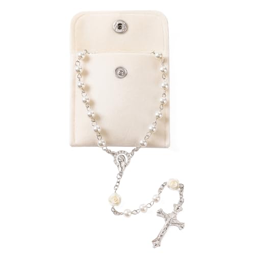 YQZIYOU Rosary Beads Catholic for Women - Rosary Necklace Artificial Pearls Solid Colored Simple Style Rosary Beads Gifts for Women (Off White (flower))