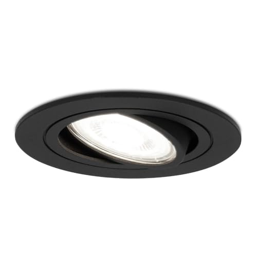 HOFTRONIC - Miro - LED Einbaustrahler GU10 - Rund Schwenkbar Dimmbar - 4 Watt 345lm - 6500K Neutralweiß - Schwarz - Deckenstrahler für Küche, Wohnzimmer, Schlafzimmer