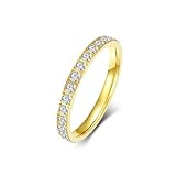 Musihy Elegante anillo de compromiso de acero inoxidable de 3 mm para mujer, con circonita cúbica blanca, dorado, talla P 1/2