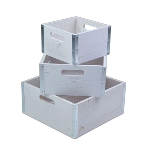 wald imports - Set of 3 Rustic Whitewash Wooden Crates