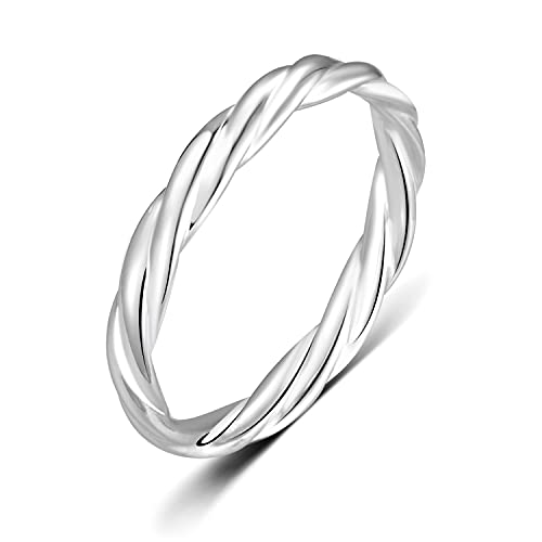 BoRuo Twisted Eternity Band - 925 Sterling Silver Rings for Women - Platinum Plated Over Sterling Silver Wedding Band For Women - Premium Quality Promise Rings For Her - Silver Rings For Women, 3mm width, Size 4-12