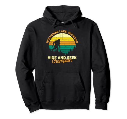 Retro Wolverine Lake, Michigan Big foot Souvenir Pullover Hoodie