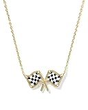 Kendra Scott Checkered Flag Pendant Necklace in White Mother Of Pearl, 14k Gold-Plated Brass, Fashion Jewelry for Women