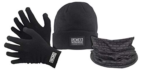 JCB Winter Set - Touch Screen Gloves, Beanie Hat & Snood Workwear - D+ZH